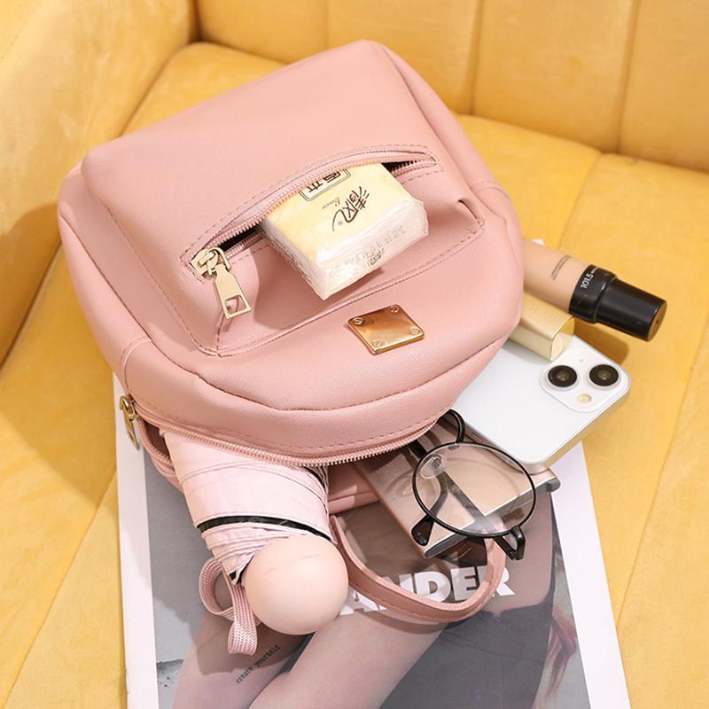Fashion New Women Korean Style Mini Backpack Pu Leather Small Backless Bag Multi-Functional Girls' Small School Backpack