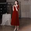Velvet toasting dress bride 1011 new return engagement dress dress burgundy can usually wear small people