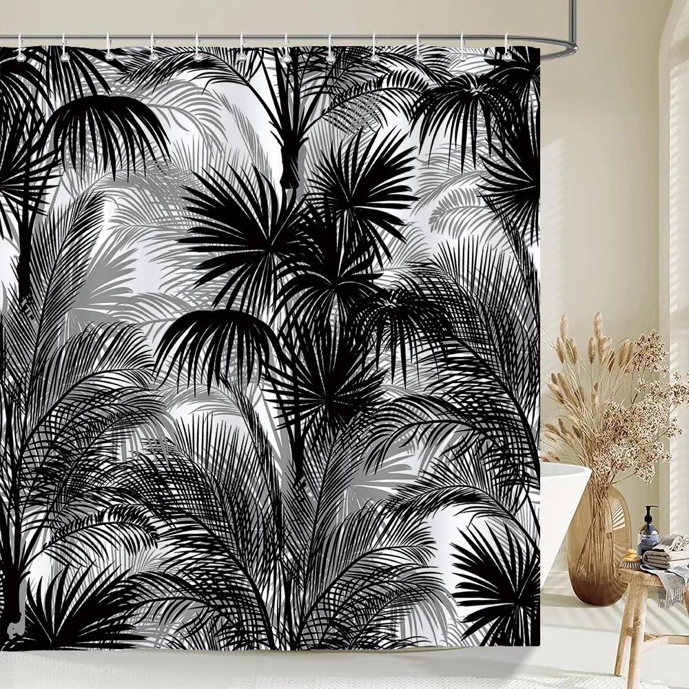 Palm Trees Leaves Shower Curtain Bathroom Waterproof Polyester Shower Curtain Printing Curtains for Bathroom Shower with Hook0