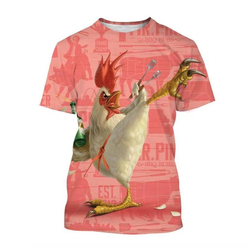 New Hot Sale Chicken 3D Printing Men's Short Sleeved T-shirt Casual Fashion Animal Harajuku Style Printed Street Top