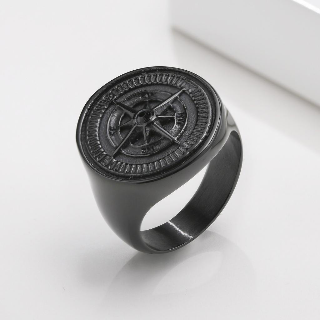 3D prsten s kompasem pro muže Masivní kulatý v barvě bílého zlata Nerezová ocel Prst Cool kluci Punk Rock Šperky Velkoobchodní dárky