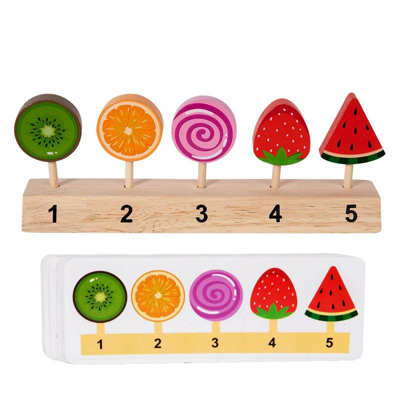 Kids Shape Color Sorting Board Game Toys Wooden Fruit Candy Ice Cream Matching Game Logical Thinking Training Pretend Food Toys