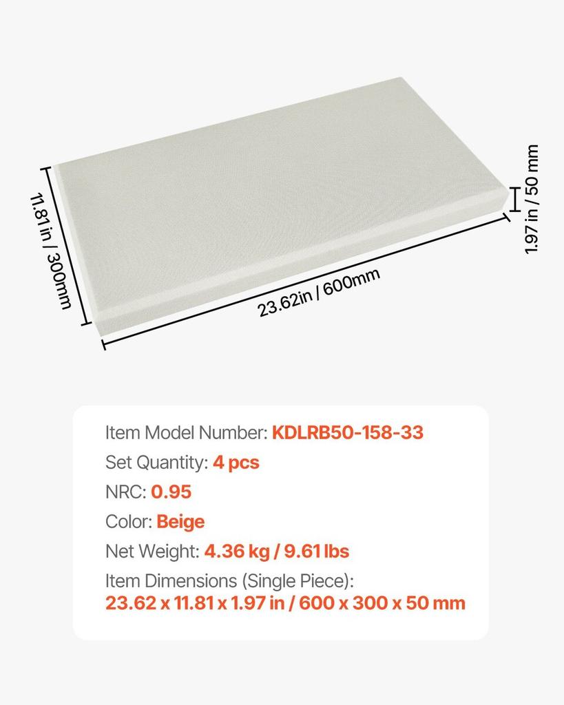 4 PCS Acoustic Wall Panels 2 In Thick 23.6 X 11.8 In Self-adhesive Beige