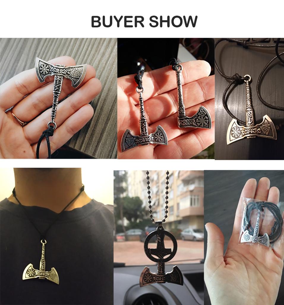 Viking Axe Necklace for Men Norse Runes Compass Pendant Vintage Amulet Jewelry Male Boy Gifts