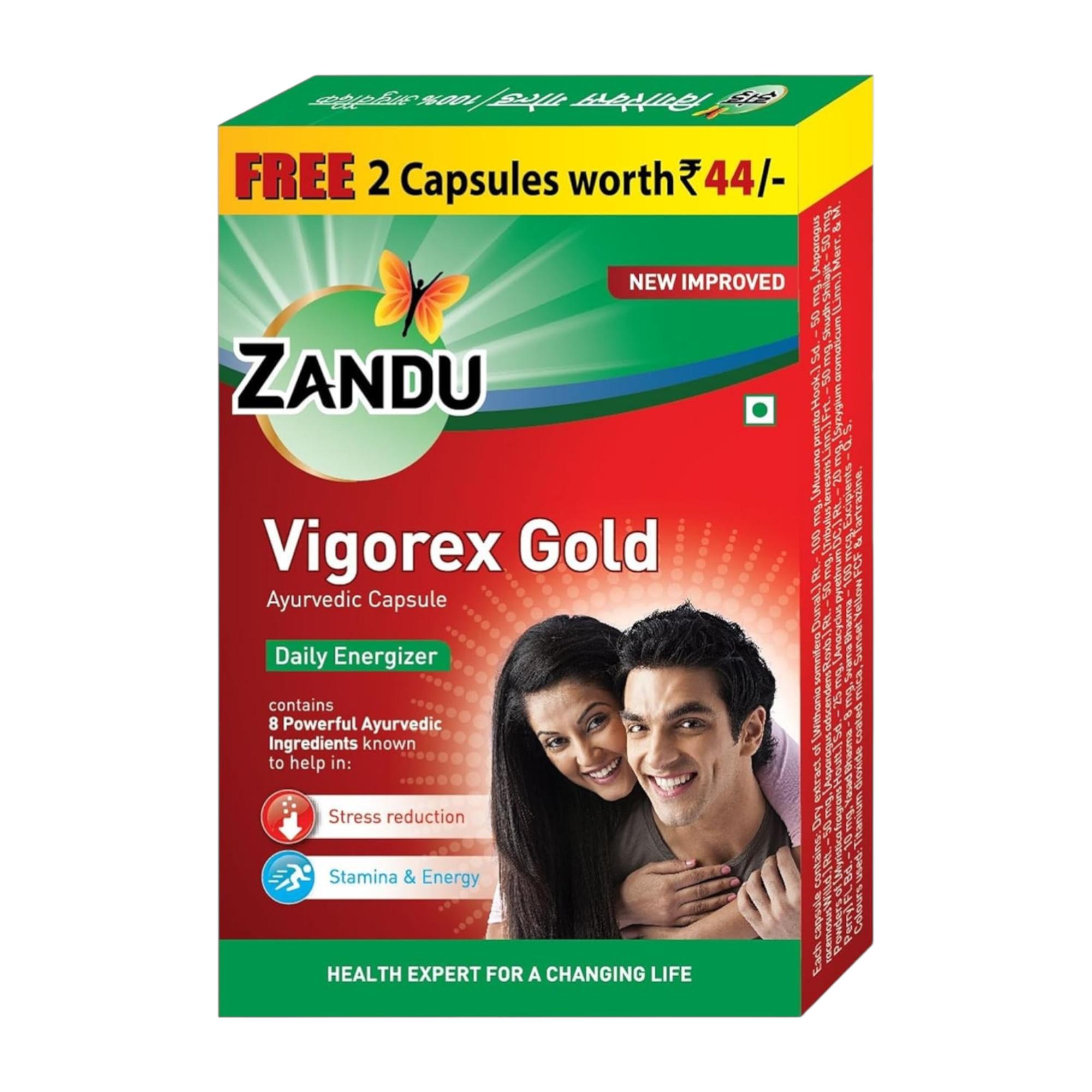 

Zandu Vigorex Gold Ayurvedic Daily Energizer 20 Capsules Pack of 1 for Energy Stamina and Vitality