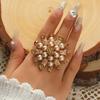 European-American Style Diamond-Studded Rose Flower Ring with Pearls - Retro, Creative, and Stylish Design