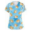 Top da Lavoro da Donna con Scollo a V e Maniche Corte con Tasche, Stampa Animalier, Camice Medico per Professionisti Sanitari, Uniforme da Infermiere