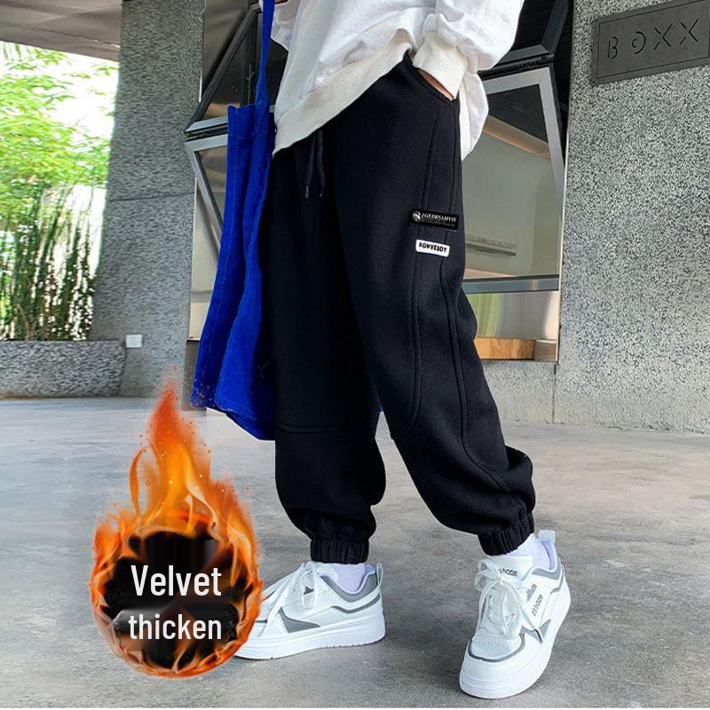 Velvet-Lined Boys' Winter Sweatpants - New Style for Kids