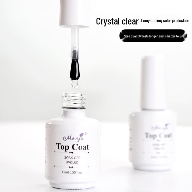 Monja Nail Art Transparent Reinforcing Gel with No-Wipe Tempered Top Coat for Salon Crystal-Plated Nails