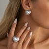 Salircon Simple Romantic Heart Imitation Pearl Open Ring Stud Earrings Women Fashion Jewelry Set Elegant Valentine's Day Gifts