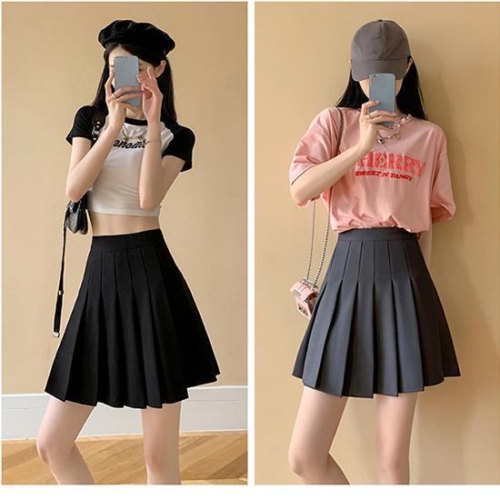 Falda de media longitud con cintura elástica para mujer en verano Falda plisada estilo bolsillo para cintura alta Falda corta adelgazante Ropa de mujer de moda