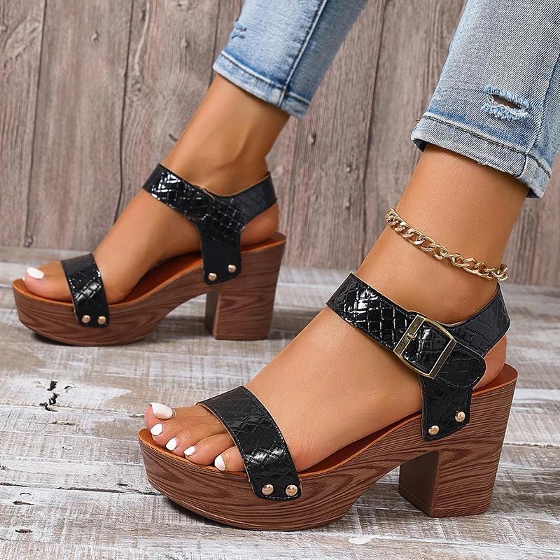 Fashion Comfort Women's Chunky Heeled Sandals Buckle Strap Platform Sandalias Mujer 2025 Summer Fashion High Heels Gladiator Shoes Woman