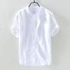 Men's Retro Japanese Linen White Lapel Short Sleeve Shirt
