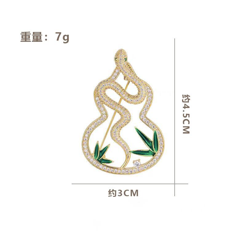 

Дух Змея Двенадцать Знаков Зодиака Инкрустированная Цирконом Тыква Зеленый Бамбук Брошь Элегантная Китайская Булавка Аксессуары золотой