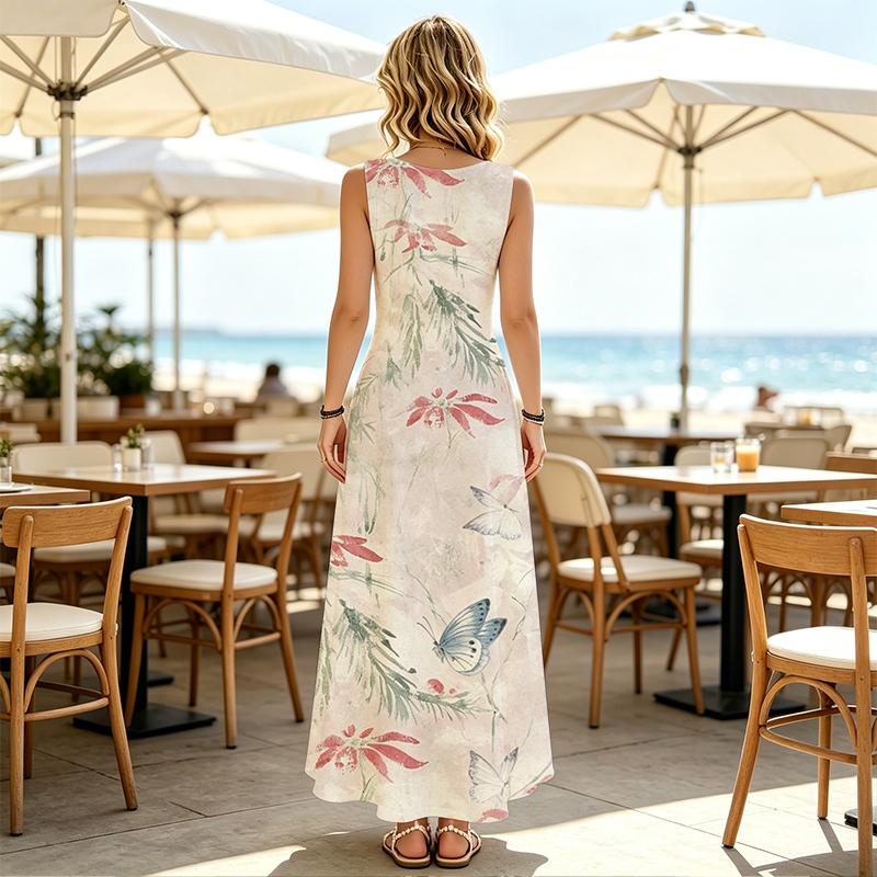 Women's Flowy Lightweight Sleeveless Maxi Dress Stylish Elegant for Beach Vacation & Casual Daily Wear