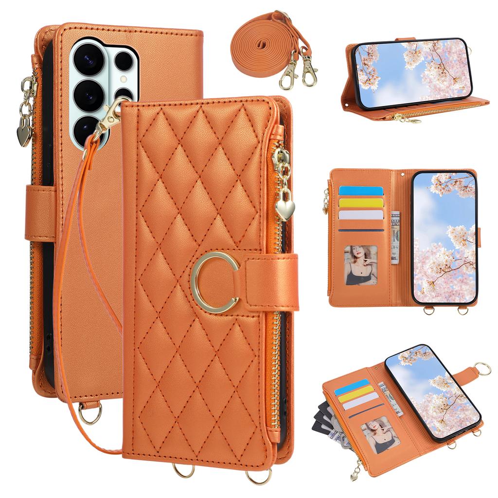 Crossbody Wrist Strap Leather Wallet Phone Case for Samsung S25 Edge S26 Ultra S24 S23 S22 S21 Plus Note 20 Flip Stand Cover