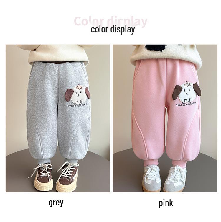 Girls' Cartoon Fleece Sweatpants - Thick, Warm, and Stylish for Autumn/Winter 2025