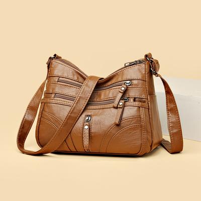 Retro Style, Women's Crossbody Bag, Soft Shoulder Bag with Adjustable Shoulder Straps, Zipper, and Multiple Pockets