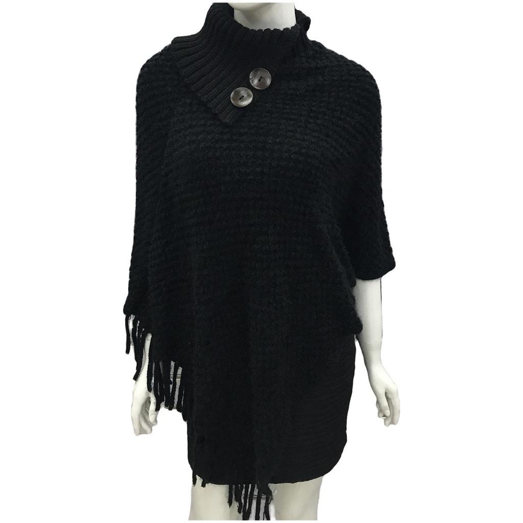 Autumn/Winter High Neck Buttoned Tassel Women's Cape: Warm European & American Fashion Knitted Sweater Shawl