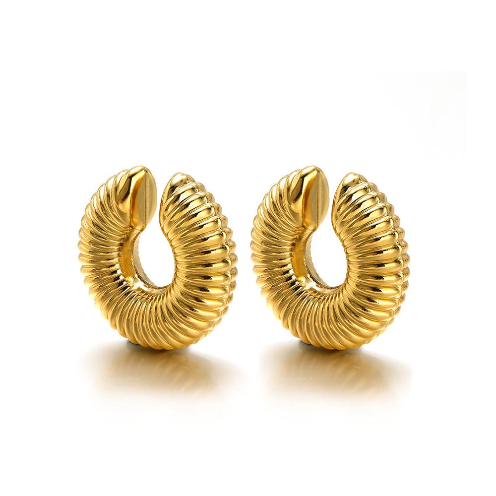 1 Paar Goldfarbe Punk Vintage Klobig Geometrisch Rund Ohr-Manschette Edelstahl Metallstruktur Dick C-Form Nicht-Piercing Ohrklemme