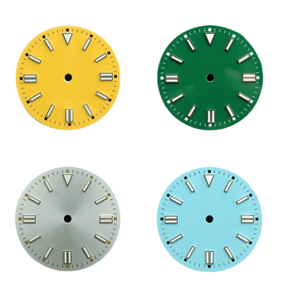 28.5MM Dial Size Green Luminous Dial Colorful Watch Movement Dial for NH35 8215 2836 Watch