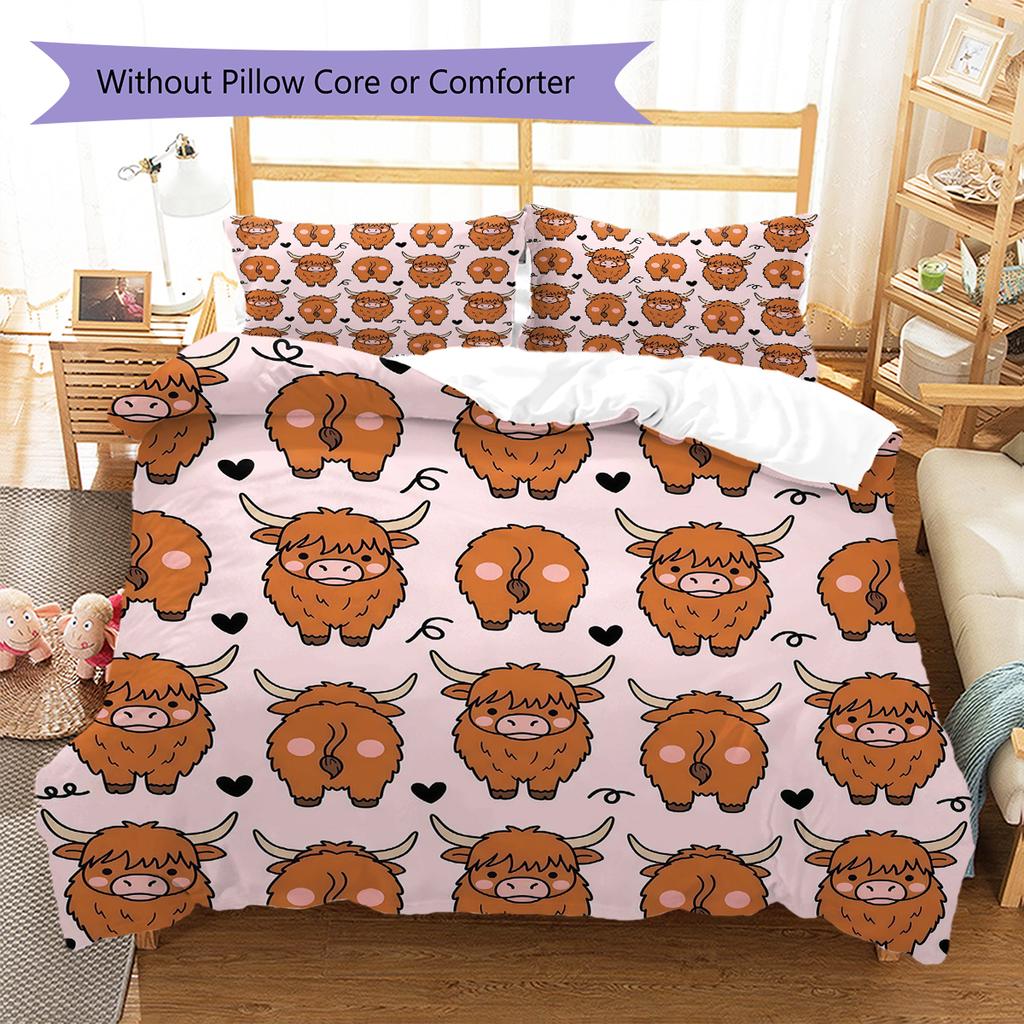 Pink Cartoon Art Pattern Bedding,Quilt Set Quilt Cover Pillowcase Home Birthday Gift (1 * Duvet Cover + 2 * Pillowcase, Without Core)