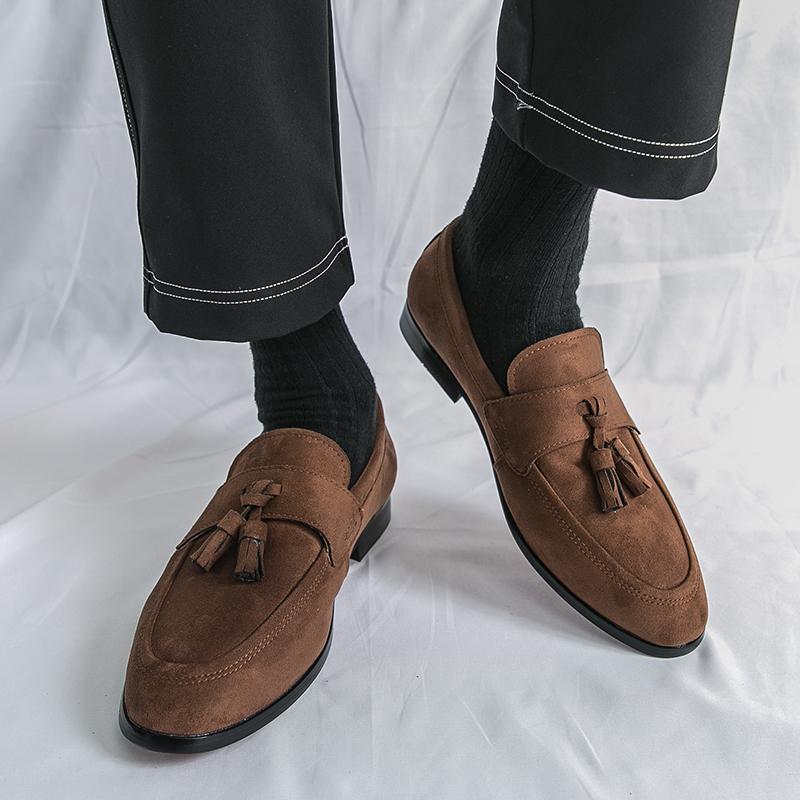 Fashi Fransen Loafer Herren Wildleder Lederschuhe Klassisch Anzug Büro Täglich Geschäfts Party Freizeitschuhe Slip On Mann Mokassins