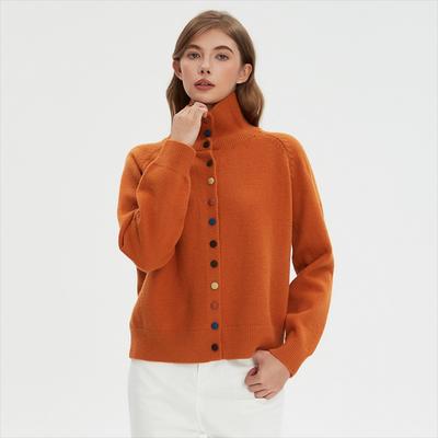 DIMANAF 2025 Sweaters Buttons Turtleneck Cardigan Autumn Women Solid Knitting Loose