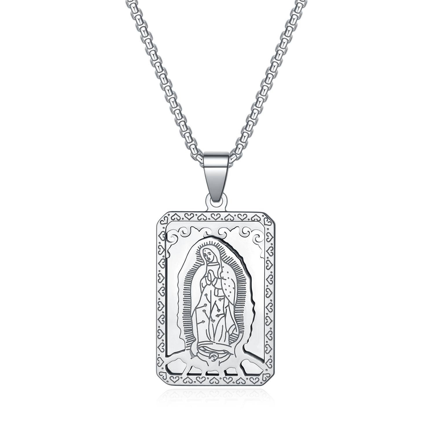 

One piece stainless steel vintage Virgin Mary pendant believer necklace, religious prayer pendant necklace for men