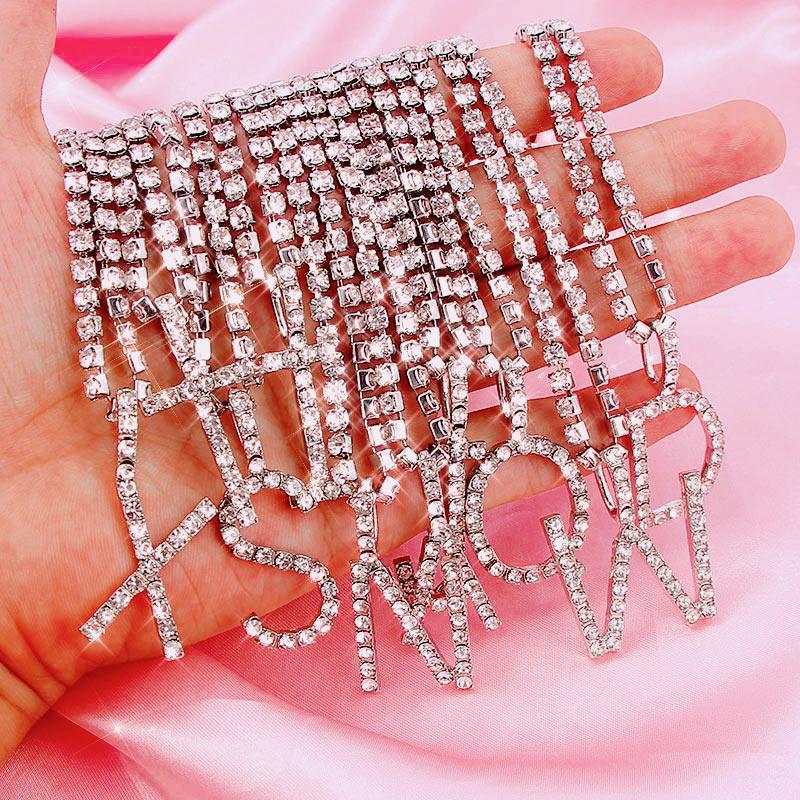 Letter Initial Pendant Necklace Silver Color Tennis Chain Choker Necklace Female Fashion Statement Jewelry