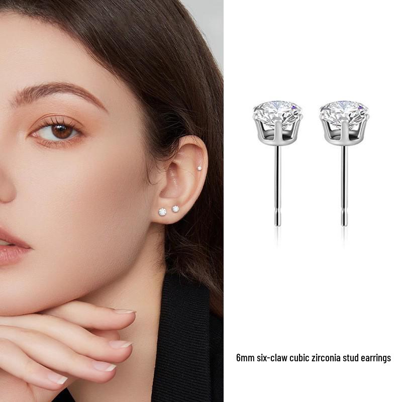 Sterling Silver S999 Zirconia Stud Earrings for Women - Simple, Versatile, and Sleep-Friendly