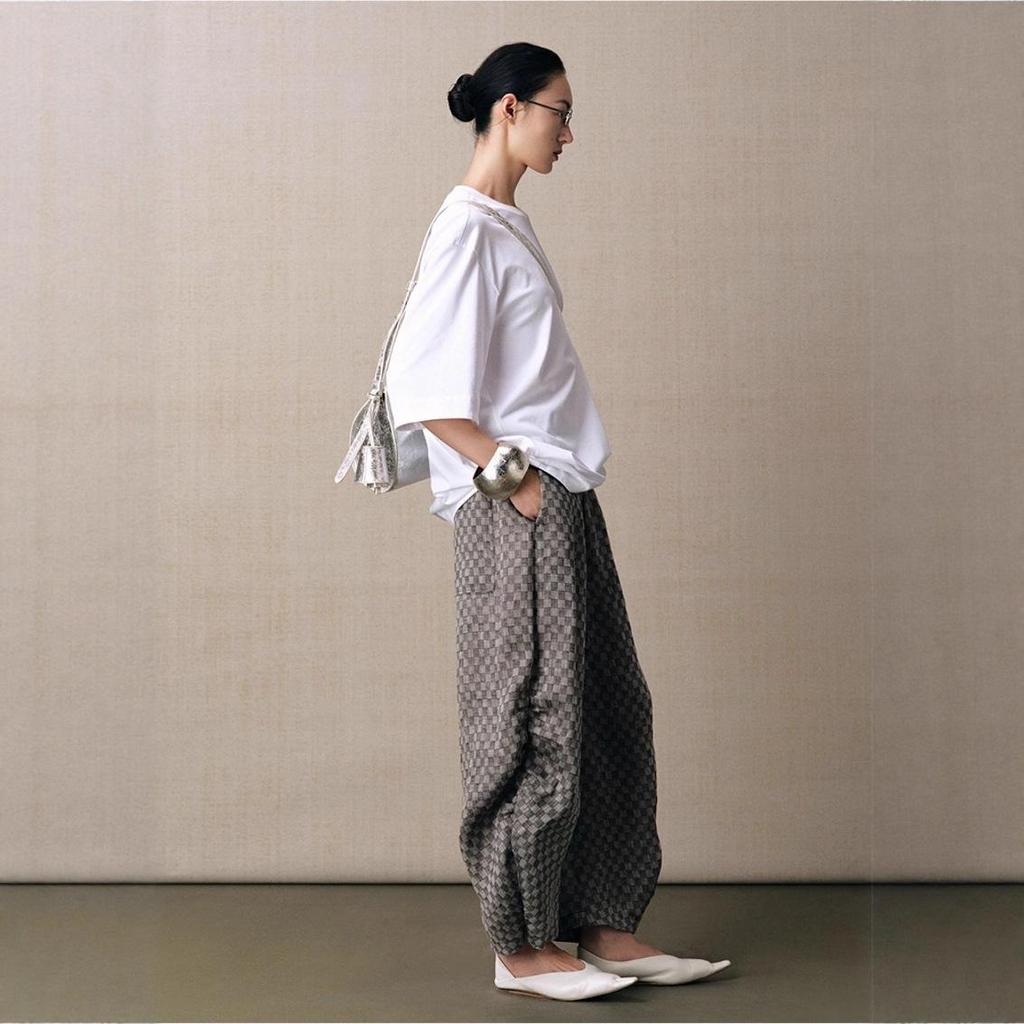 Retro Linen Plaid Pleated Casual Pants