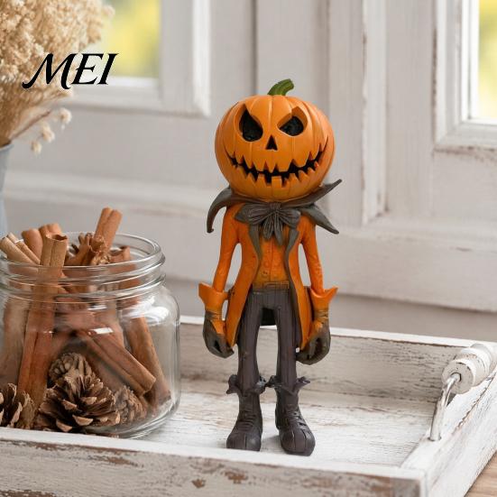 Unique Holiday Gift for Fall Pumpkin Witch Figurine, Spooky Halloween Statue with Lantern, Festive Party Table Centerpiece Vintage Gothic Resin