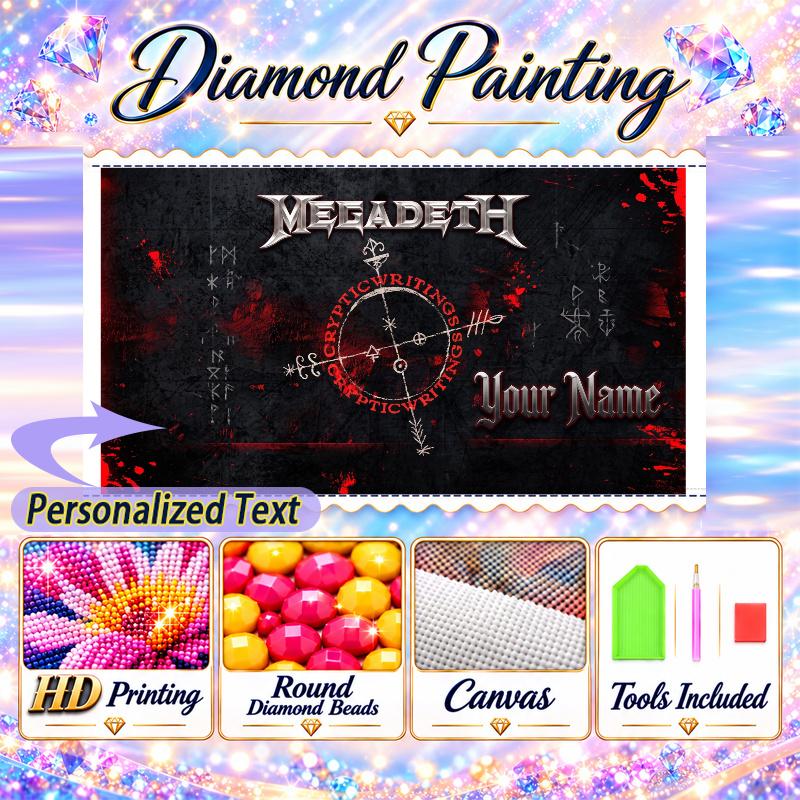 Megadeth 5D DIY Diamond Painting Custom Name Text, Full Drill Rhinestone Mosaic Art Home Gift
