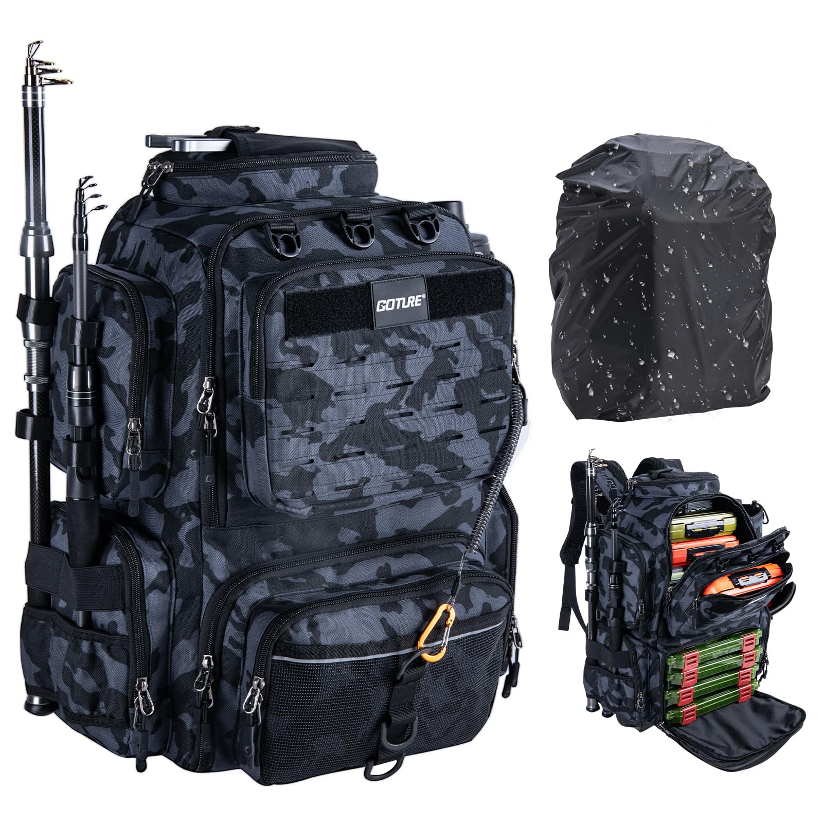 

Goture Fishing 45L Large 600D Oxford Fabric with Tackle Ideal for and Outdoor Gray Camouflage Backpack, Capacity, Water-Repellent Finish, Storage,