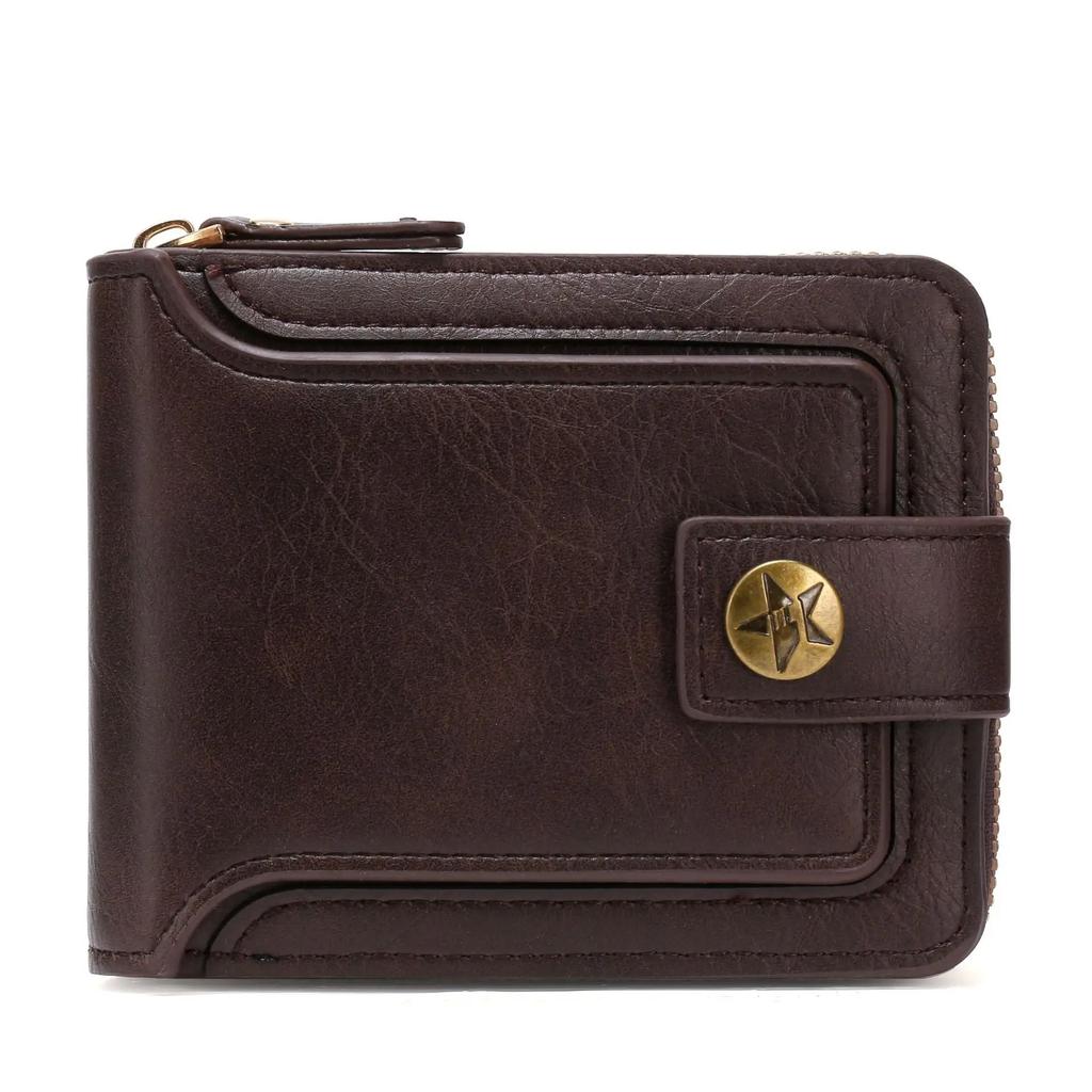 Vintage Men High Quality PU Leather Small Wallet Short Horizontal Zipper Coin Pocket Tri-fold Card Case Purse Billetera Hombre