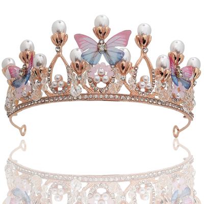 Kopfbedeckung Geburtstag Strass-Diadem Schmetterling Prinzessinnenkrone Diademe für Mädchen Perlen-Haarband