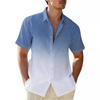 Herren Leinenhemden Farbverlauf Kurzarm Freizeithemden Button-Down-Hemd Strand Sommer Hochzeit Urlaubshemd für Männer
