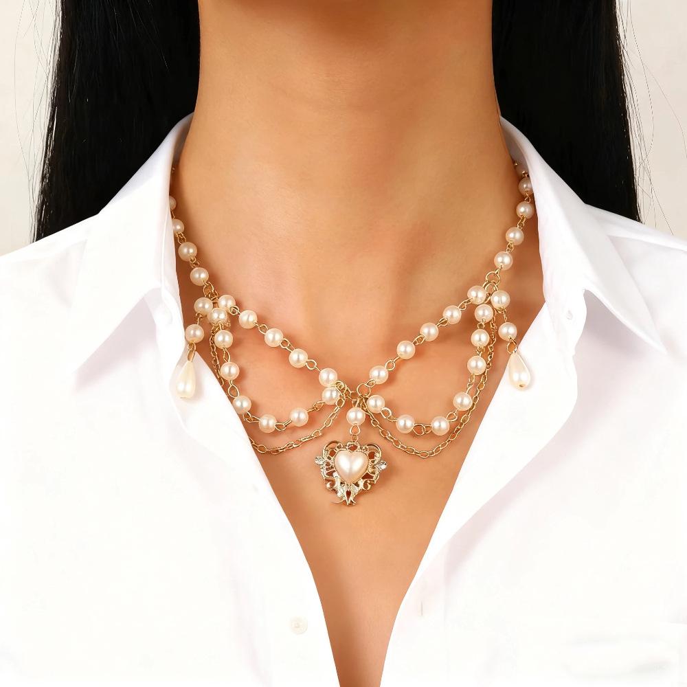 Vintage Style Pearl Bead Layered Necklace with OT Buckle