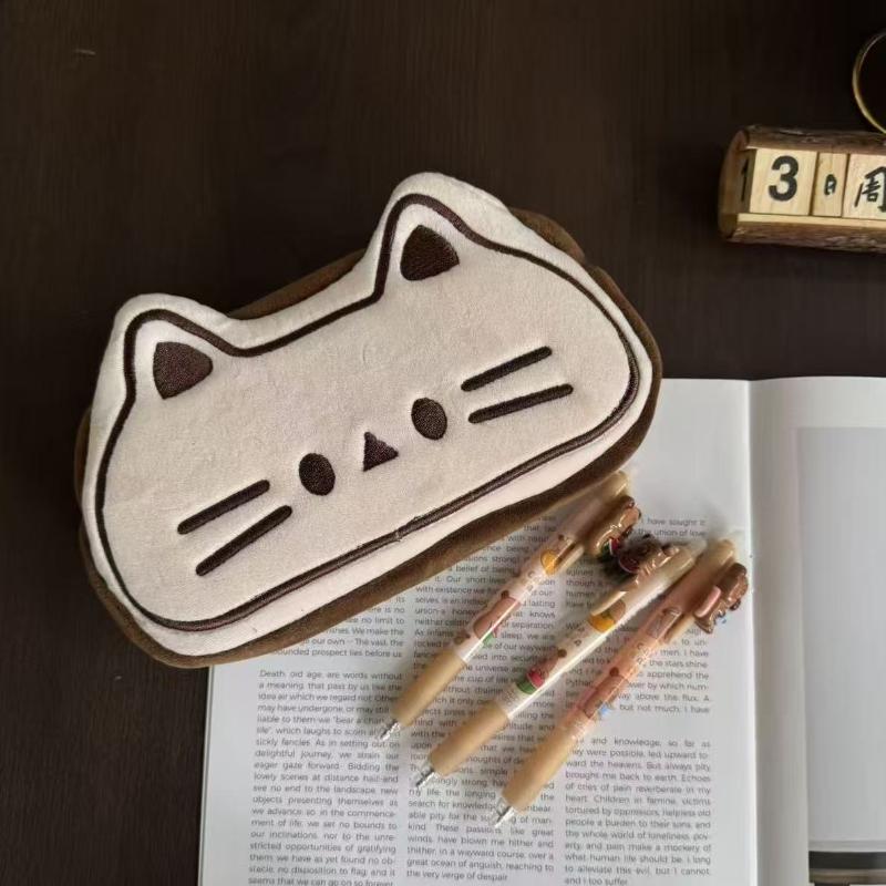 

Cute Cartoon Plush Bread Cat Pencil Case Stationery Bag Kawaii Animal Kitten Multifunctional Large Capacity Storage Bag Gifts A1