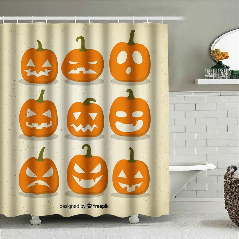 Halloween Decorative Shower Curtains Pumpkin Print Fabric Bathroom Shower Liner Waterproof 3D Printed Decoration Home Decor