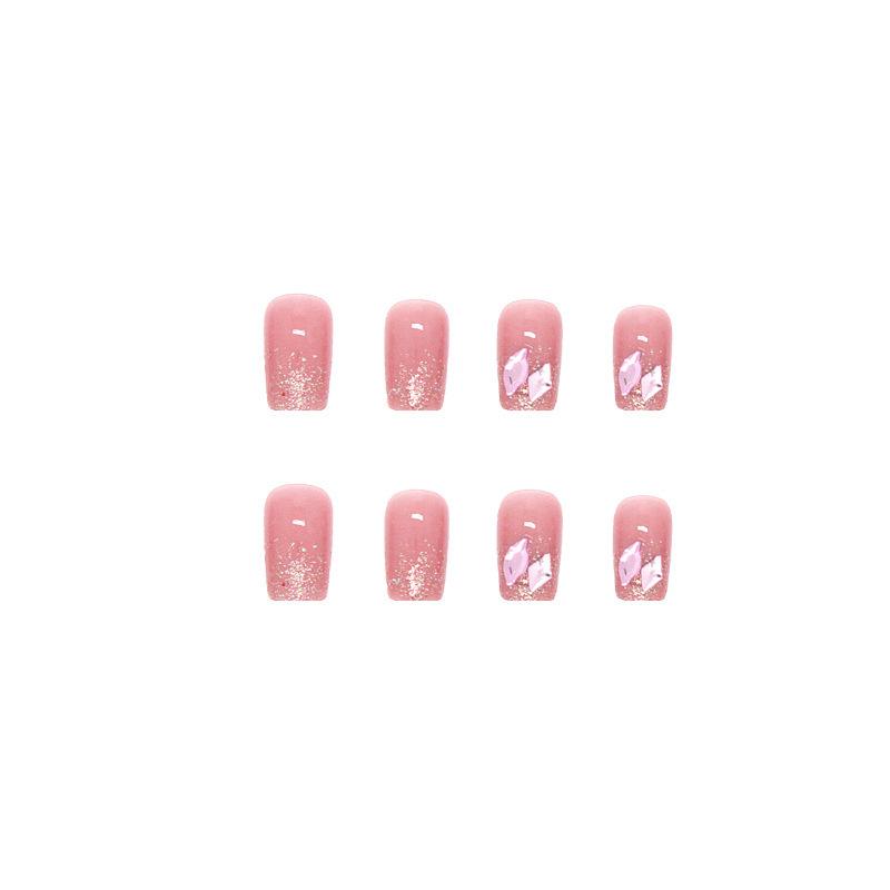 Yajie Na Aurora Pink Diamond Shiny Wearable Blush Fake Nails Stickers