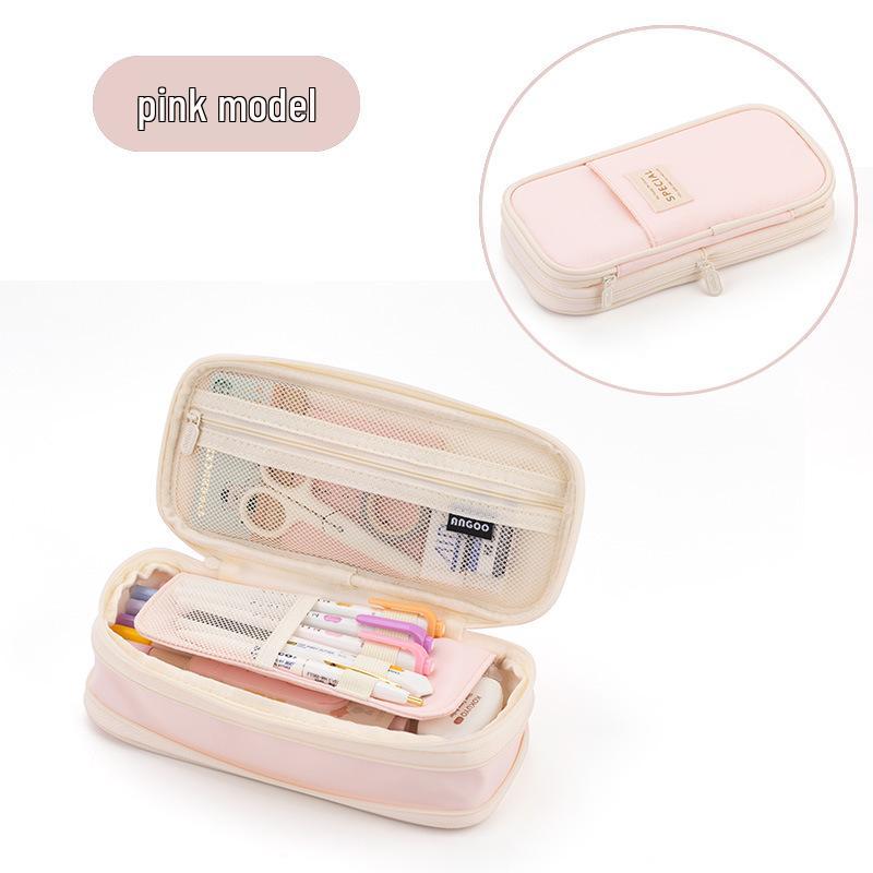 Enhanced Large-Capacity Pencil Case in Macaron Color Block for Students - Unisex Simple Style