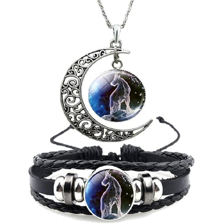 12 Zodiac Constellation Necklace Bracelet Time Gemstone Horoscope Astrology Moon Crescent Necklace for Women Men Birthday Gift Jewelry