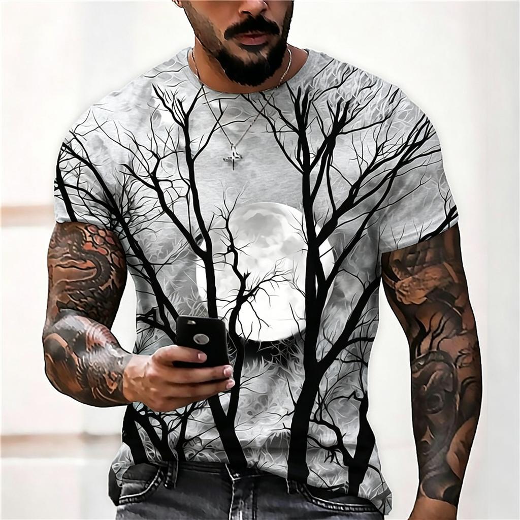 Men's Casual Printed Short Sleeve T Shirt Lightweight Breathable Crew Neck Tee Halloween Theme Graphic Design
