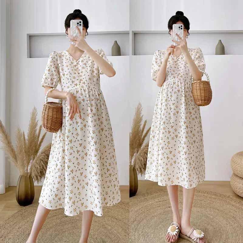 Pregnant women's summer clothes new breastfeeding floral dress to cover the belly and not show off going out short-sleeved dress