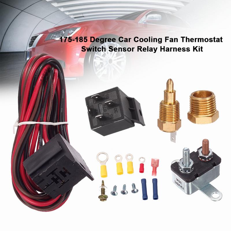 175-185 Degree Car Cooling Fan Thermostat Switch Sensor Relay Harness Kit