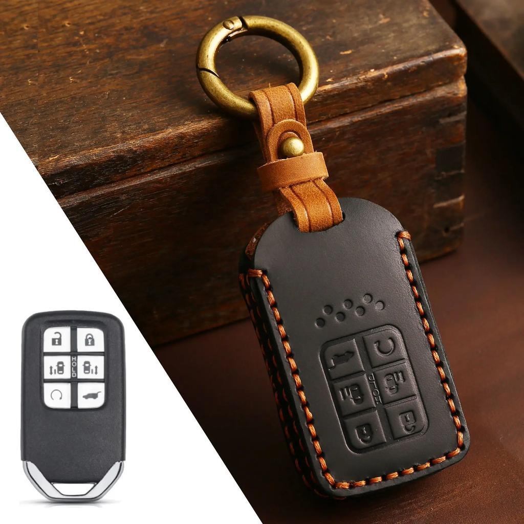 Leather Car Key Cover Keychain Holder Case Protector for Honda Accord Civic Pilot Fit Keyless Go Smart Remote Shell Accessories