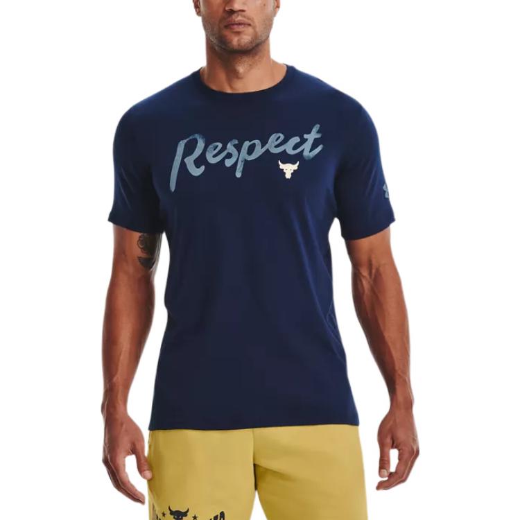 Under Armour T-shirt a maniche corte traspirante con stampa dell'alfabeto serie Project Rock Uomo Top Blu 1370482-408