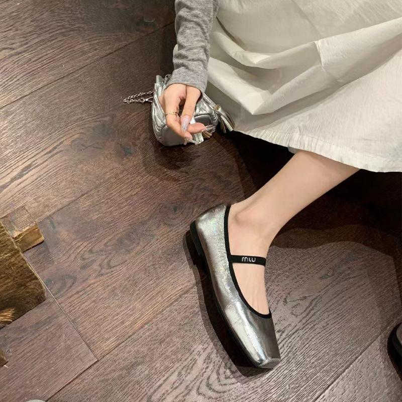 Sheepskin Version~ Grape Mother, the Same French Square Head with Versatile Shallow Mouth Flat Bottom Ballet Style Mary Jane Shoes Women